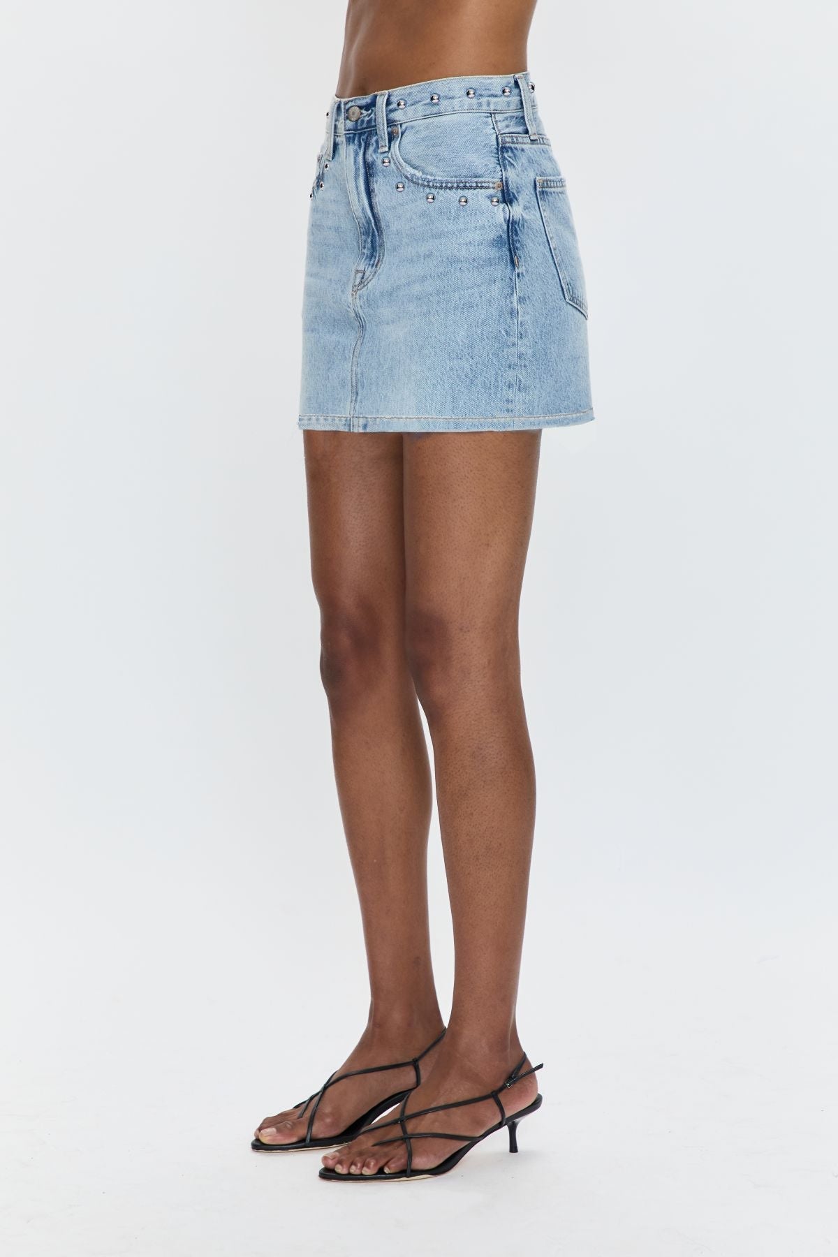 Skye Studded Denim Mini Skirt - Pistola - COLOR GAME