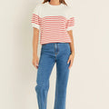 Stripe Short Puff Sleeve Button Sweater Red - English Factory - COLOR GAME