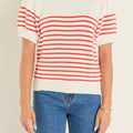 Stripe Short Puff Sleeve Button Sweater Red - English Factory - COLOR GAME