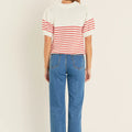 Stripe Short Puff Sleeve Button Sweater Red - English Factory - COLOR GAME