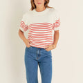 Stripe Short Puff Sleeve Button Sweater Red - English Factory - COLOR GAME