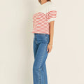 Stripe Short Puff Sleeve Button Sweater Red - English Factory - COLOR GAME