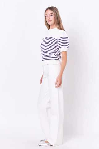 Stripe Short Puff Sleeve Sweater Purple - English Factory - COLOR GAME