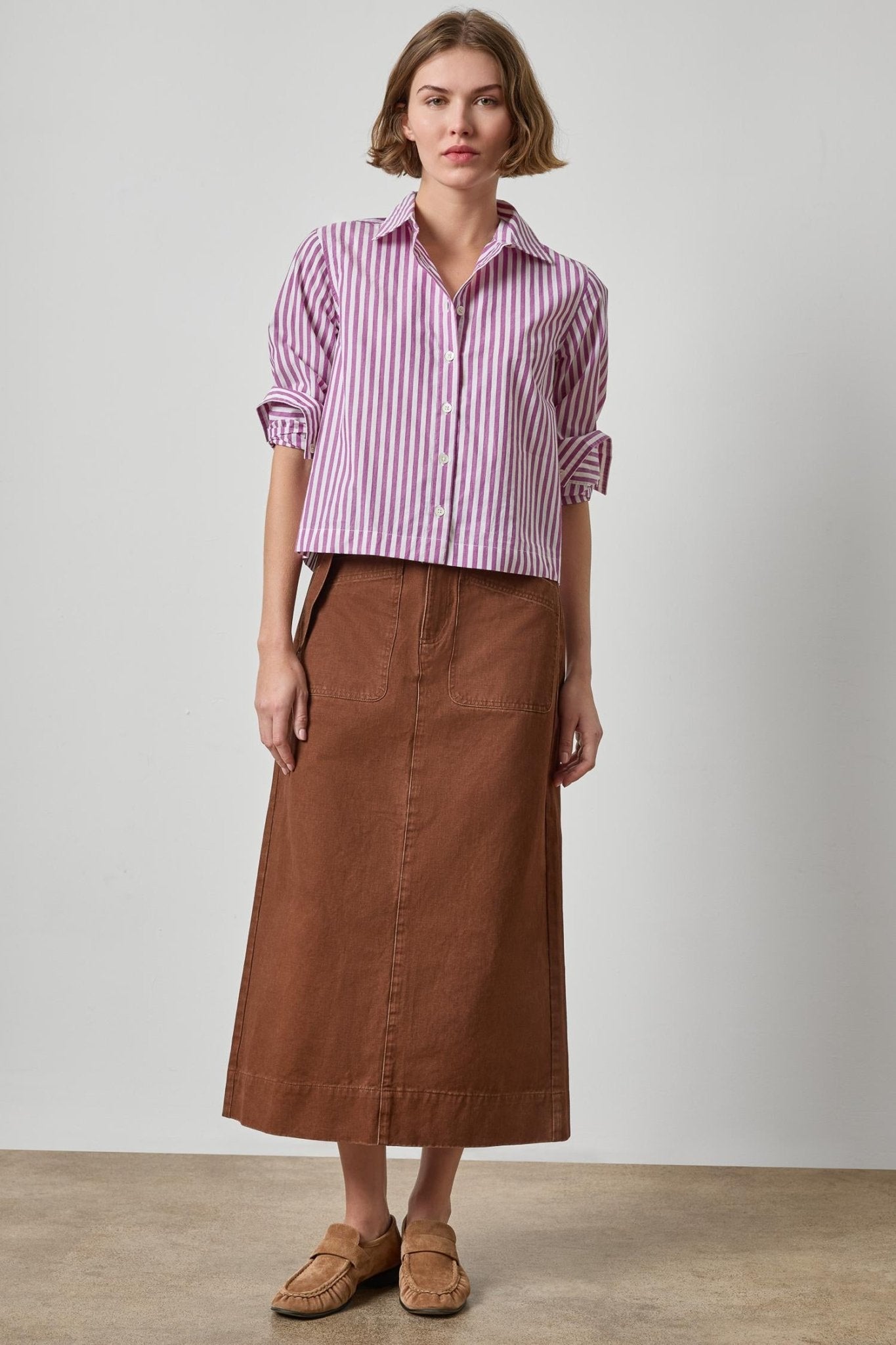 Striped Straight Fit Short Button Down - Lilla P - COLOR GAME