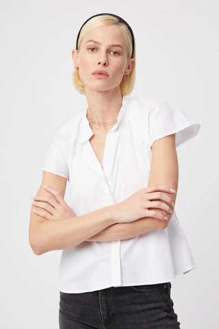 The Flutter Shoulder Short Sleeve Shirt White - The Shirt by Rochelle Behrens - COLOR GAME