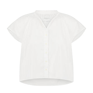 The Flutter Shoulder Short Sleeve Shirt White - The Shirt by Rochelle Behrens - COLOR GAME