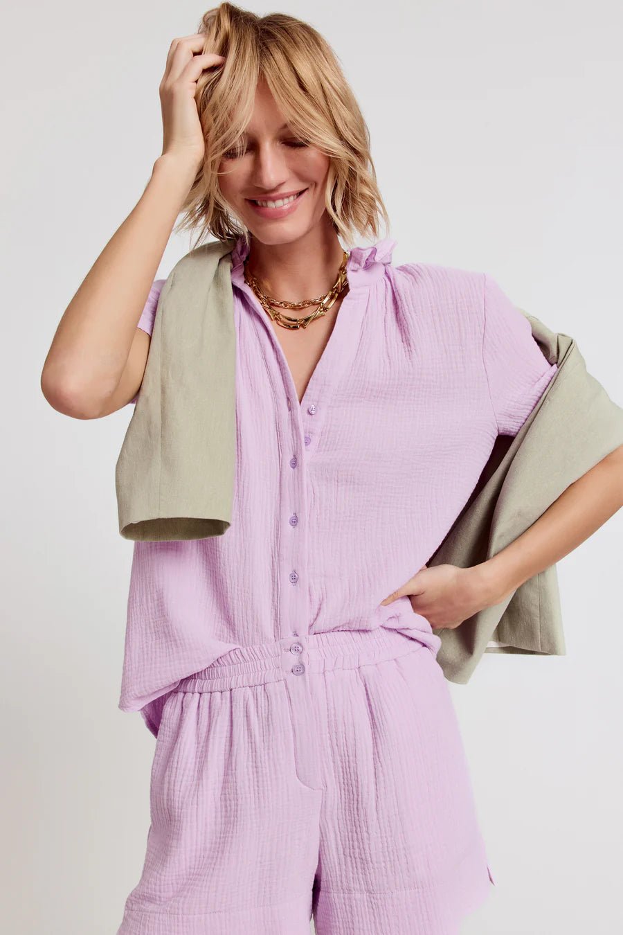 The Short Sleeve Loose Back Shirt Lilac Gauze - The Shirt by Rochelle Behrens - COLOR GAME