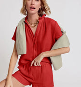 The Short Sleeve Loose Back Shirt Ruby Gauze - The Shirt by Rochelle Behrens - COLOR GAME