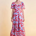 Tie - Back Maxi Dress Blue Multi - English Factory - COLOR GAME