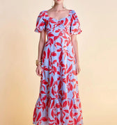 Tie - Back Maxi Dress Blue Multi - English Factory - COLOR GAME