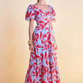 Tie - Back Maxi Dress Blue Multi - English Factory - COLOR GAME