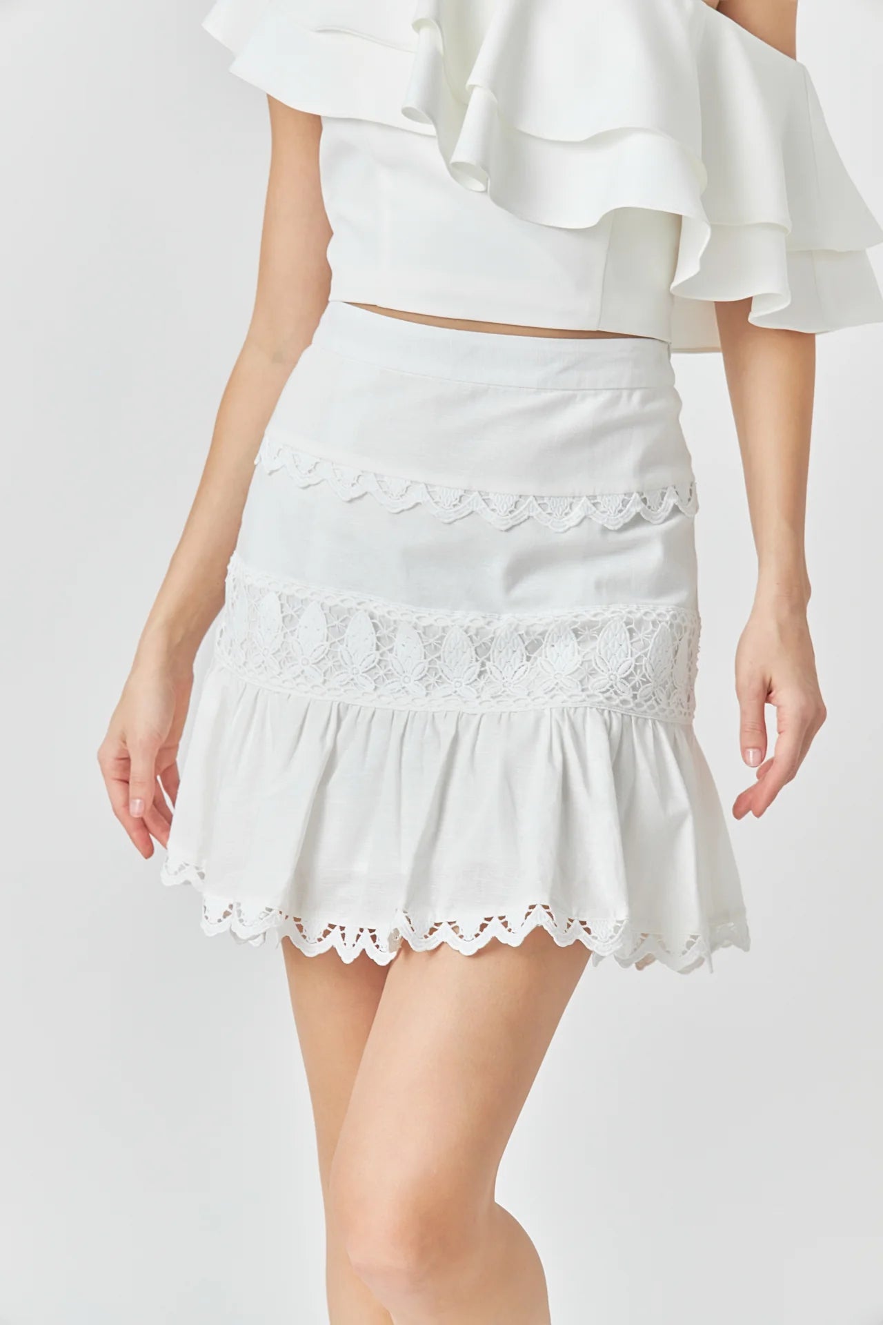 Trim Detail Mini Skirt White - Endless Rose - Color Game