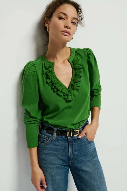 Valita Split Neck Top Salon Green - Nation LTD - COLOR GAME