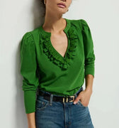 Valita Split Neck Top Salon Green - Nation LTD - COLOR GAME