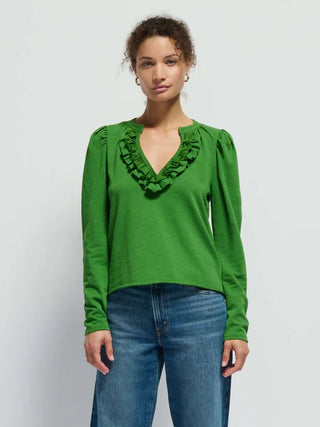 Valita Split Neck Top Salon Green - Nation LTD - COLOR GAME