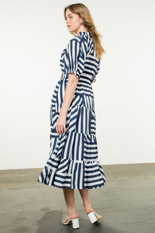 Victoria Navy Stripe Tiered Midi Dress - THML - COLOR GAME