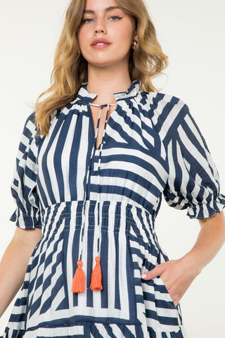 Victoria Navy Stripe Tiered Midi Dress - THML - COLOR GAME