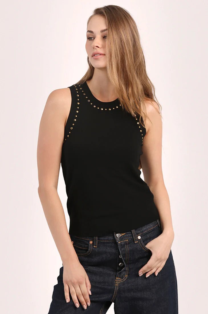 Viscose Western Embellished Tank Black - Minnie Rose - COLOR GAME