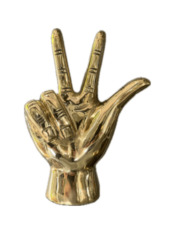 “W” or “UV” or “VU” Hand Sign Sculpture in Brass - Prize - COLOR GAME