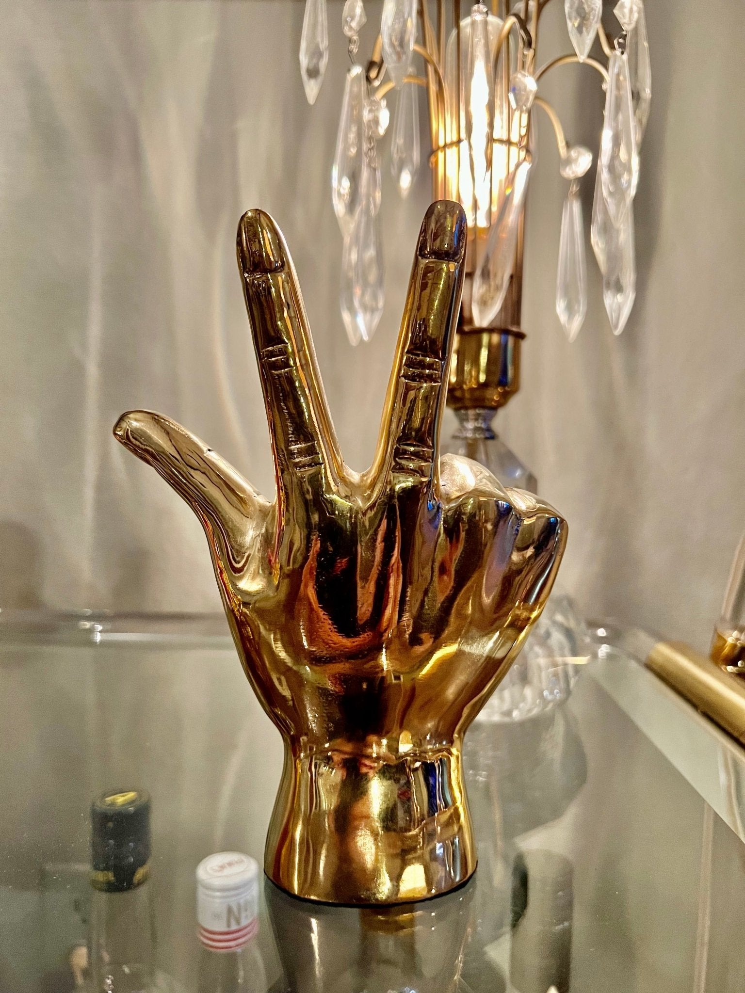 “W” or “UV” or “VU” Hand Sign Sculpture in Brass - Prize - COLOR GAME