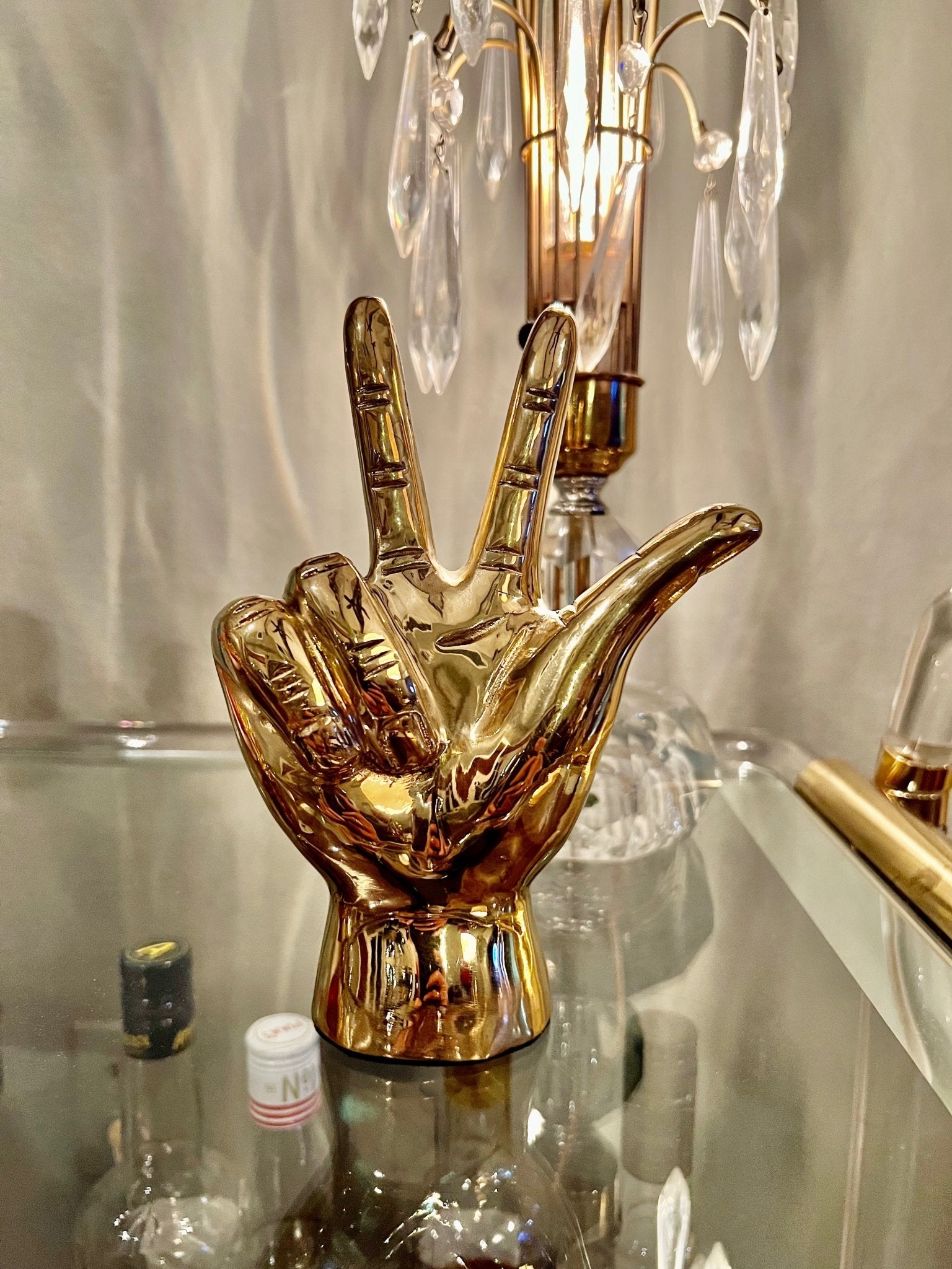 “W” or “UV” or “VU” Hand Sign Sculpture in Brass - Prize - COLOR GAME