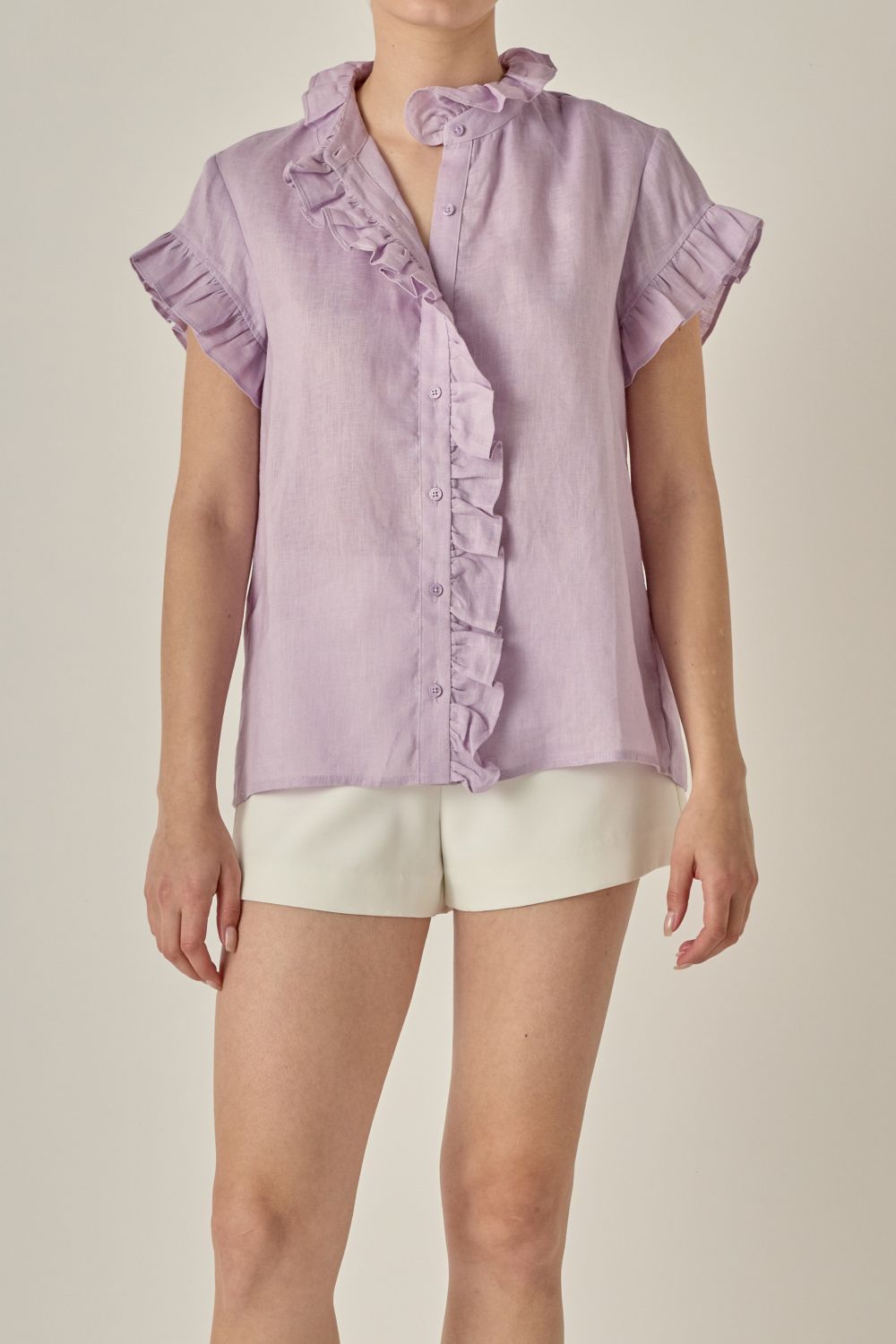 Wallace Lilac Linen Ruffle Blouse - English Factory - COLOR GAME