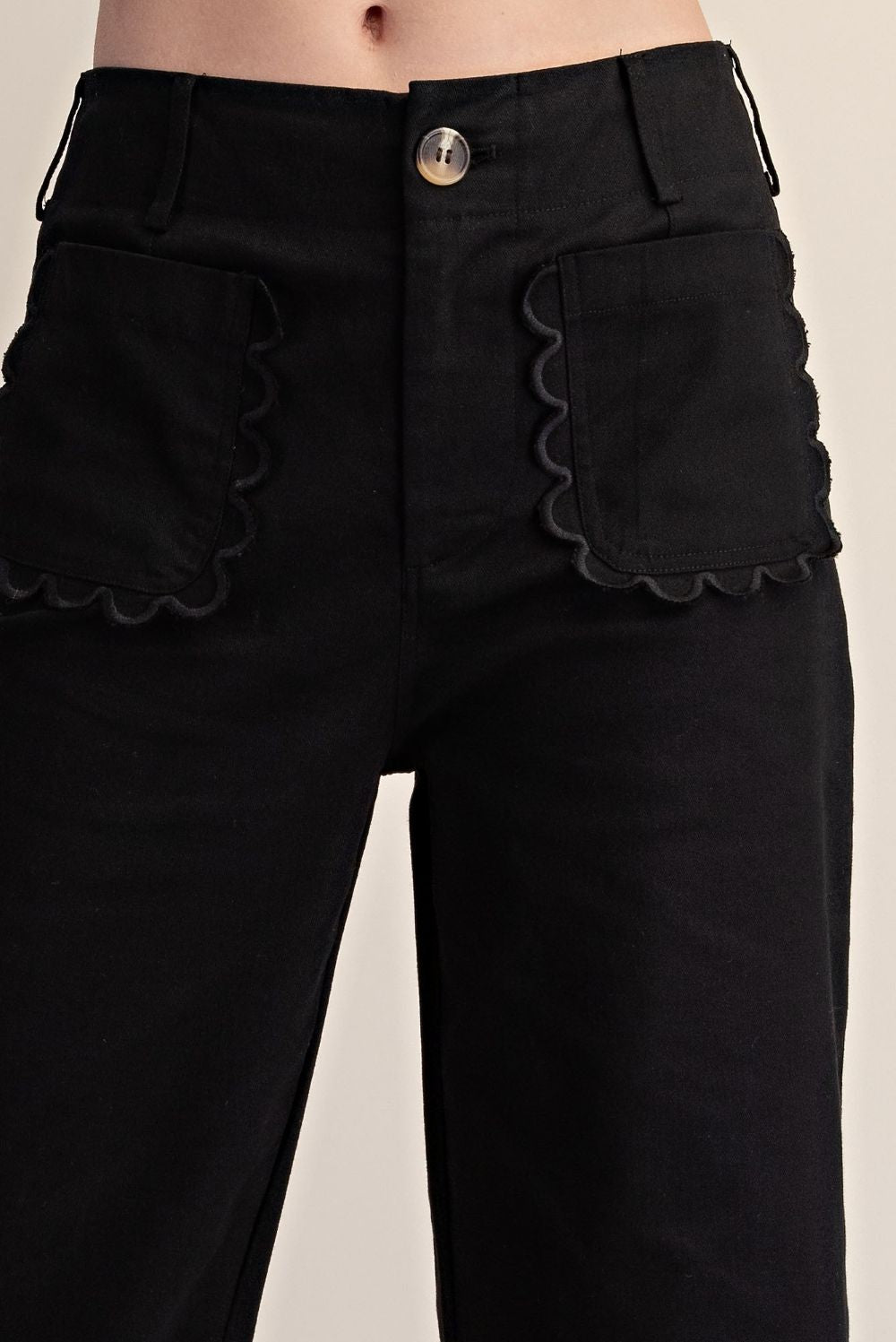 Whitney Scallop Pocket Wide Leg Pants Black - Color Game - COLOR GAME