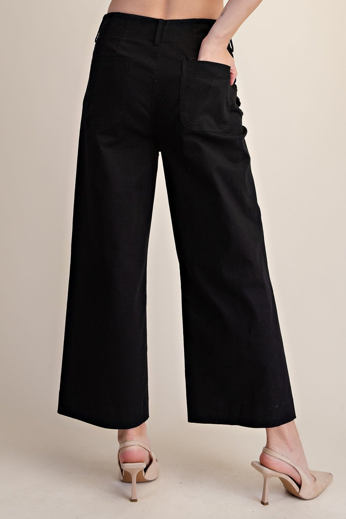 Whitney Scallop Pocket Wide Leg Pants Black - Color Game - COLOR GAME