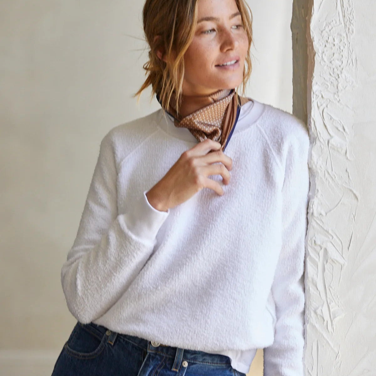 Ziggy Inside-Out Fleece Shrunken Sweatshirt White