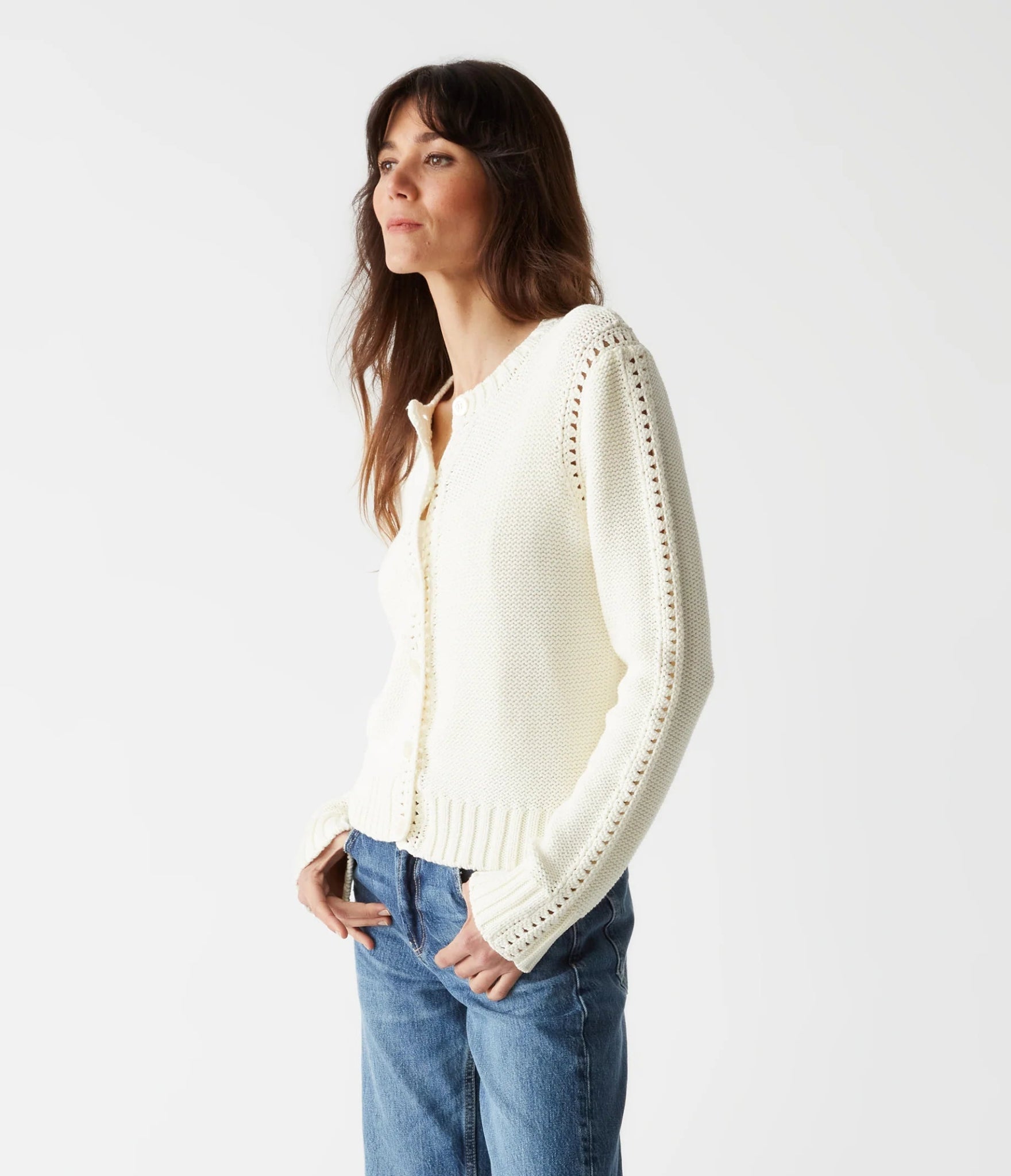 Adaline Crochet Cardigan Sweater Chalk - Michael Stars - Color Game