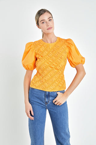 Asymmetrical Smocked Top Orange - English Factory - Color Game