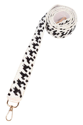 Black + White Houndstooth Beaded Crossbody Bag Strap - Caroline Hill - Color Game