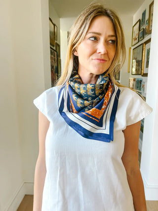 Blue + Orange Silk Print Tiger Scarf - Brooke Wright - Color Game