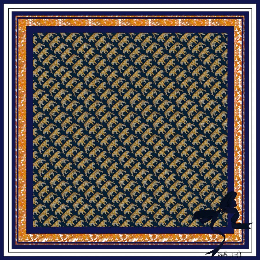 Blue + Orange Silk Print Tiger Scarf - Brooke Wright - Color Game