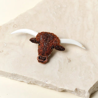 Brown Beaded Longhorn Brooch - Mignonne Gavigan - Color Game