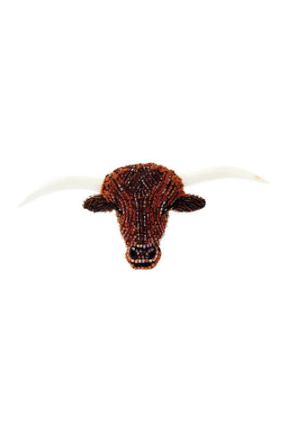 Brown Beaded Longhorn Brooch - Mignonne Gavigan - Color Game