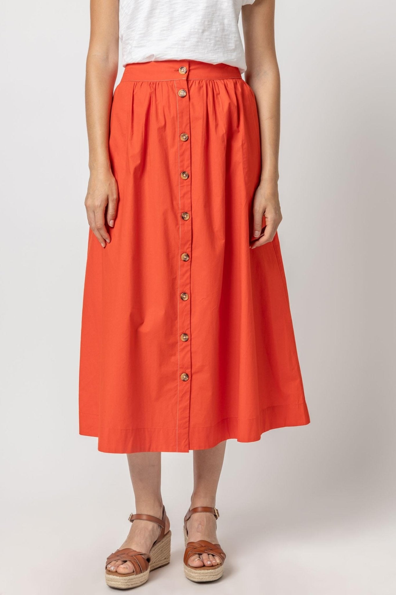 Button Front Midi Skirt Poppy - Lilla P - Color Game
