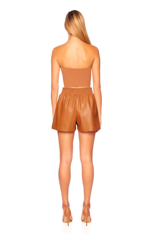 Caramel Faux Leather Pleated Short - Susana Monaco - Color Game