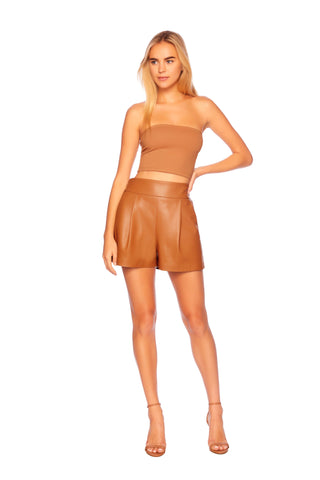 Caramel Faux Leather Pleated Short - Susana Monaco - Color Game