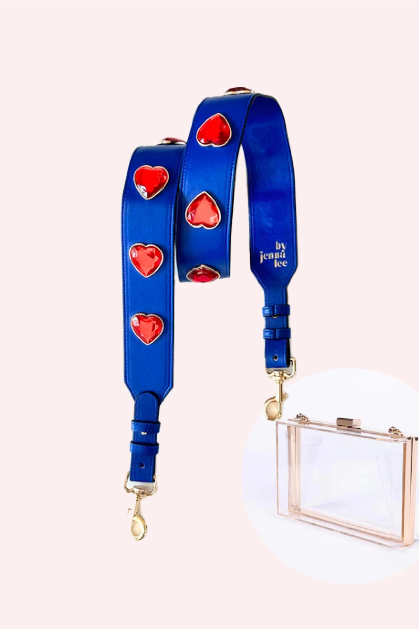 Crystal Heart Bag Strap Blue With Red + Clear Bag - By Jenna Lee - Color Game
