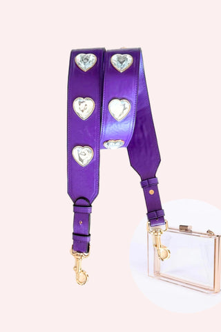 Crystal Heart Bag Strap Purple + Clear Bag - By Jenna Lee - Color Game