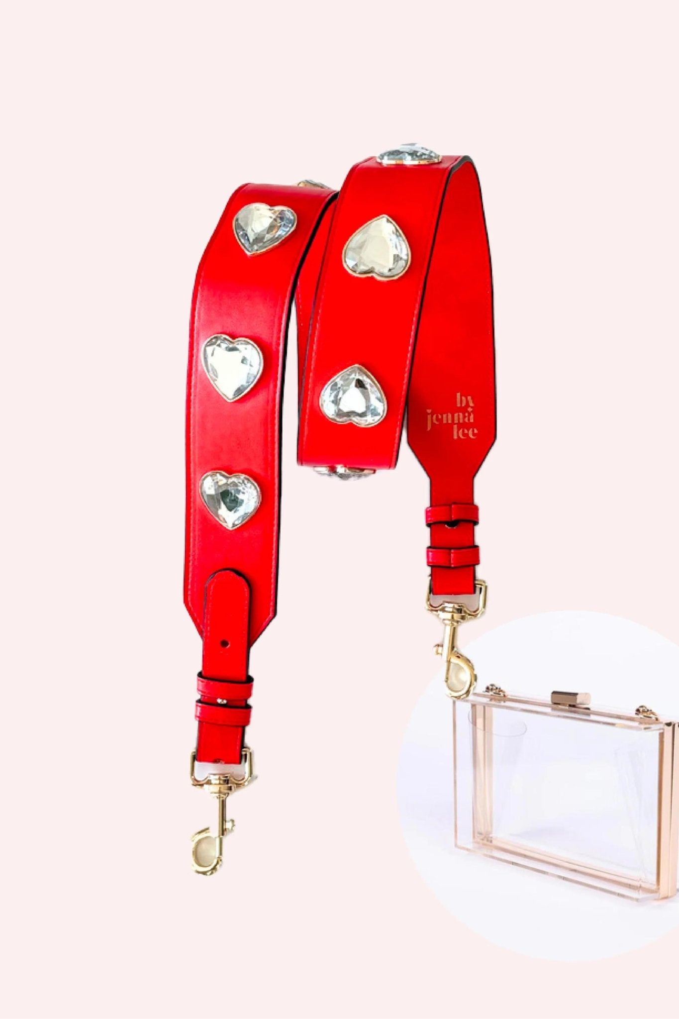 Crystal Heart Bag Strap Red + Clear Bag - By Jenna Lee - Color Game