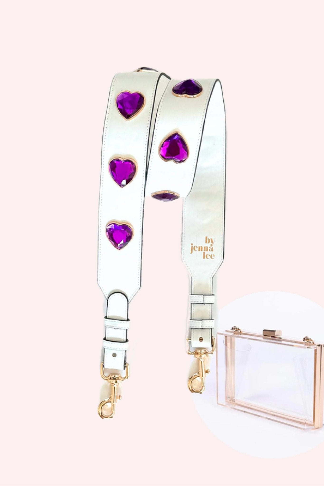 Crystal Heart Bag Strap White With Purple + Clear Bag - By Jenna Lee - Color Game