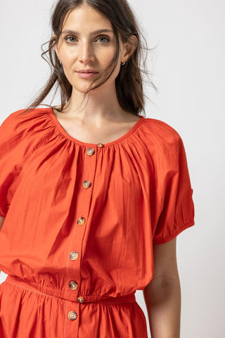 Elastic Hem Button Front Top Poppy - Lilla P - Color Game