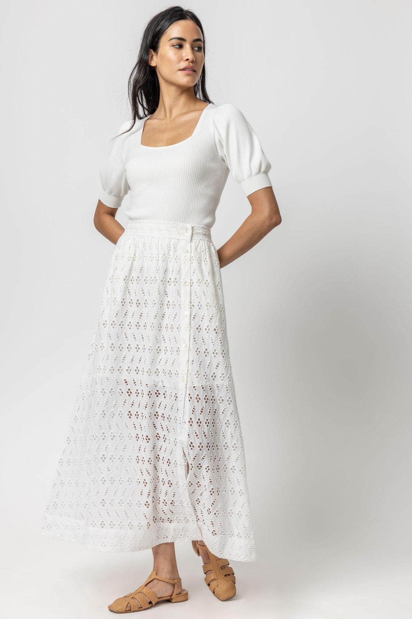 Eyelet Side-Button Maxi Skirt - Lilla P - Color Game