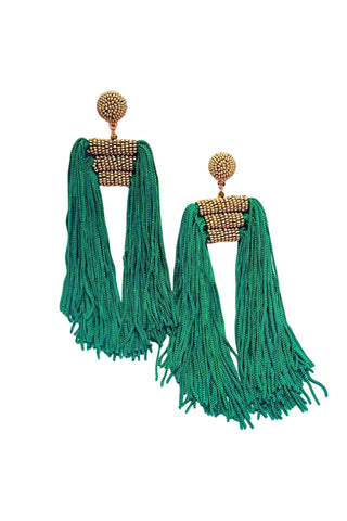 Gold + Kelly Green Beaded Lauren Tassel Earring - Hello Edie - Color Game