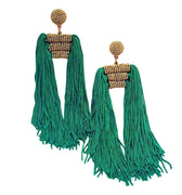 Gold + Kelly Green Beaded Lauren Tassel Earring - Hello Edie - Color Game