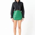 Green Faux Leather Front Slits Skort - Endless Rose - Color Game