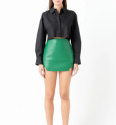 Green Faux Leather Front Slits Skort - Endless Rose - Color Game