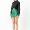 Green Faux Leather Front Slits Skort - Endless Rose - Color Game